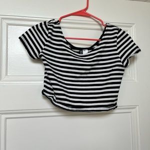 Black and white striped crop top